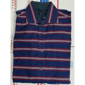 Tommy Hilfiger Shirt‎ Mens Large Horizontal Striped Blue Burgundy Vintage